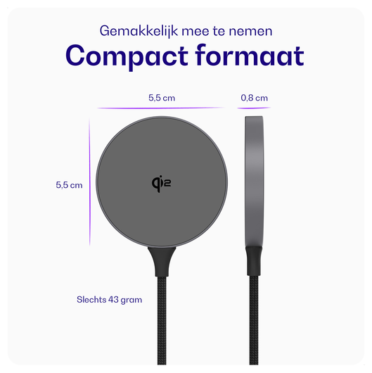 Buddi Power Qi2 / MagSafe Oplader 15W met 25W USB-C Adapter 1,5M Grijs afbeelding 6