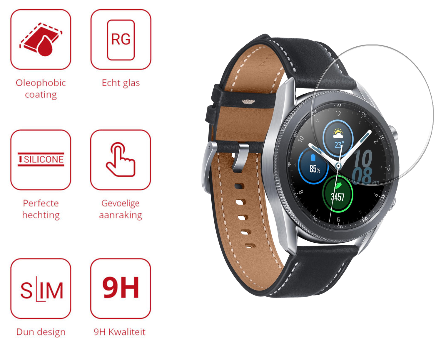 Rosso - Samsung Galaxy Watch 3 45MM 9H Tempered Glass Screen Protector afbeelding 2
