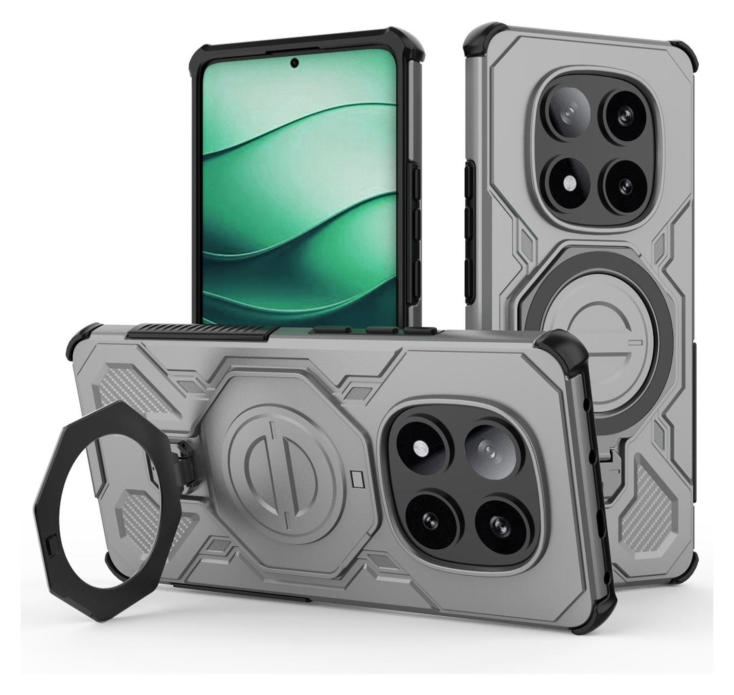 Xiaomi Redmi Note 14 Pro 5G Hoesje MagSafe 360° Standaard Grijs afbeelding 1