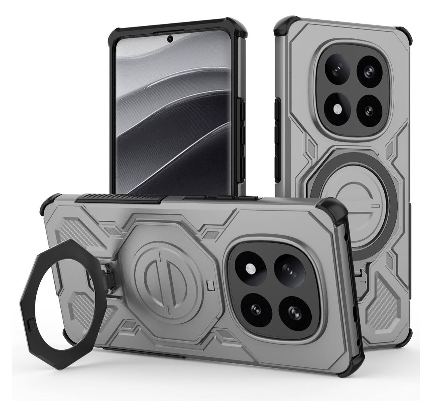 Xiaomi Redmi Note 14 Pro Plus Hoesje MagSafe 360° Standaard Grijs afbeelding 1