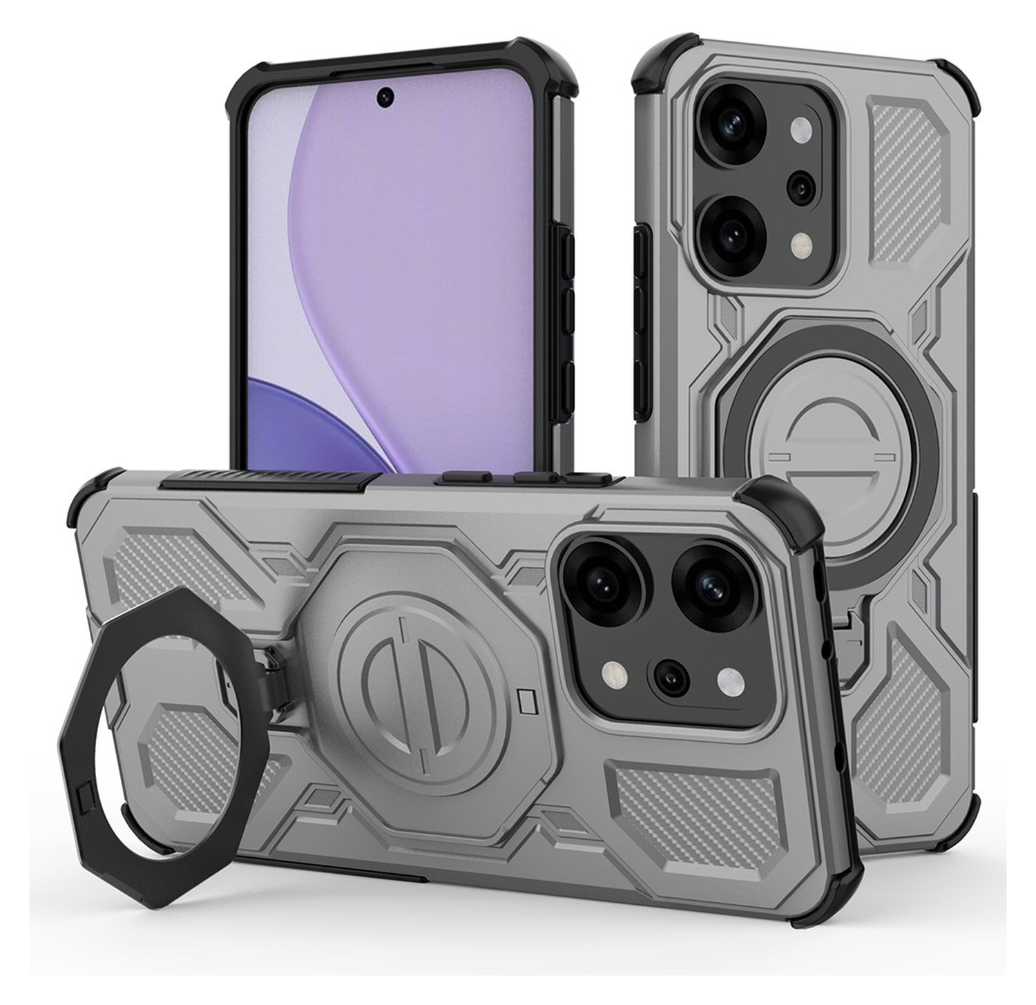 Oppo Reno 14 Pro Hoesje MagSafe 360° Standaard Grijs afbeelding 1