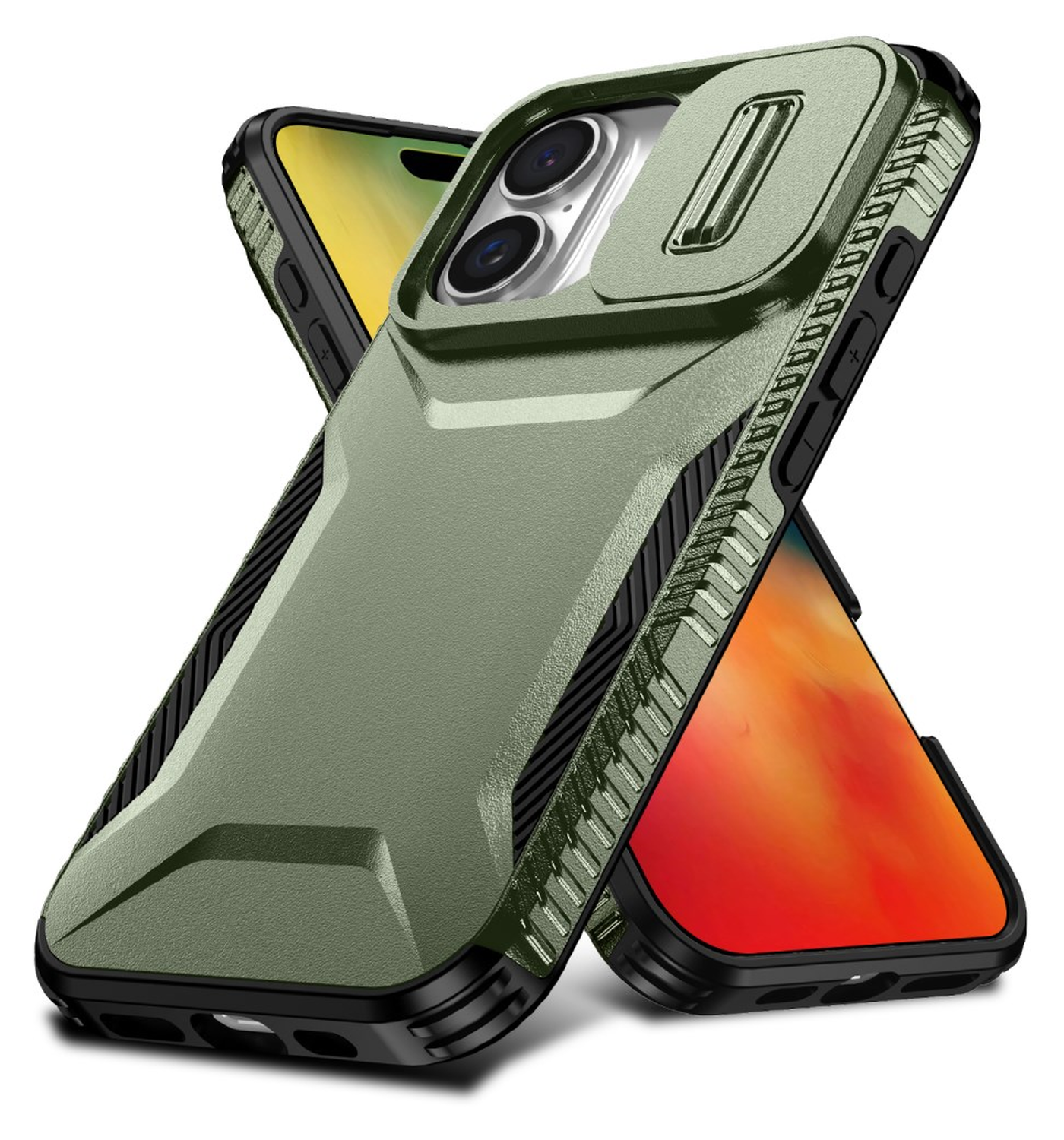 Apple iPhone 16 Hoesje Camera Slider Back Cover Schokbestendig Groen afbeelding 2