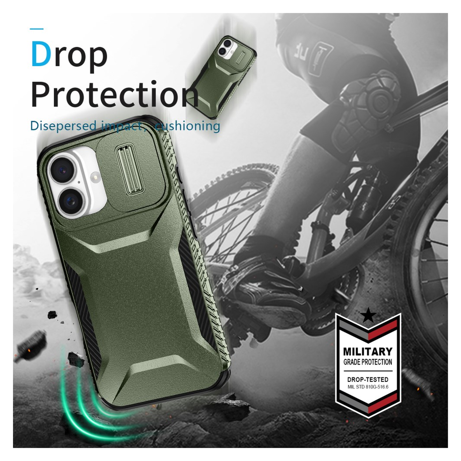 Apple iPhone 16 Hoesje Camera Slider Back Cover Schokbestendig Groen afbeelding 9