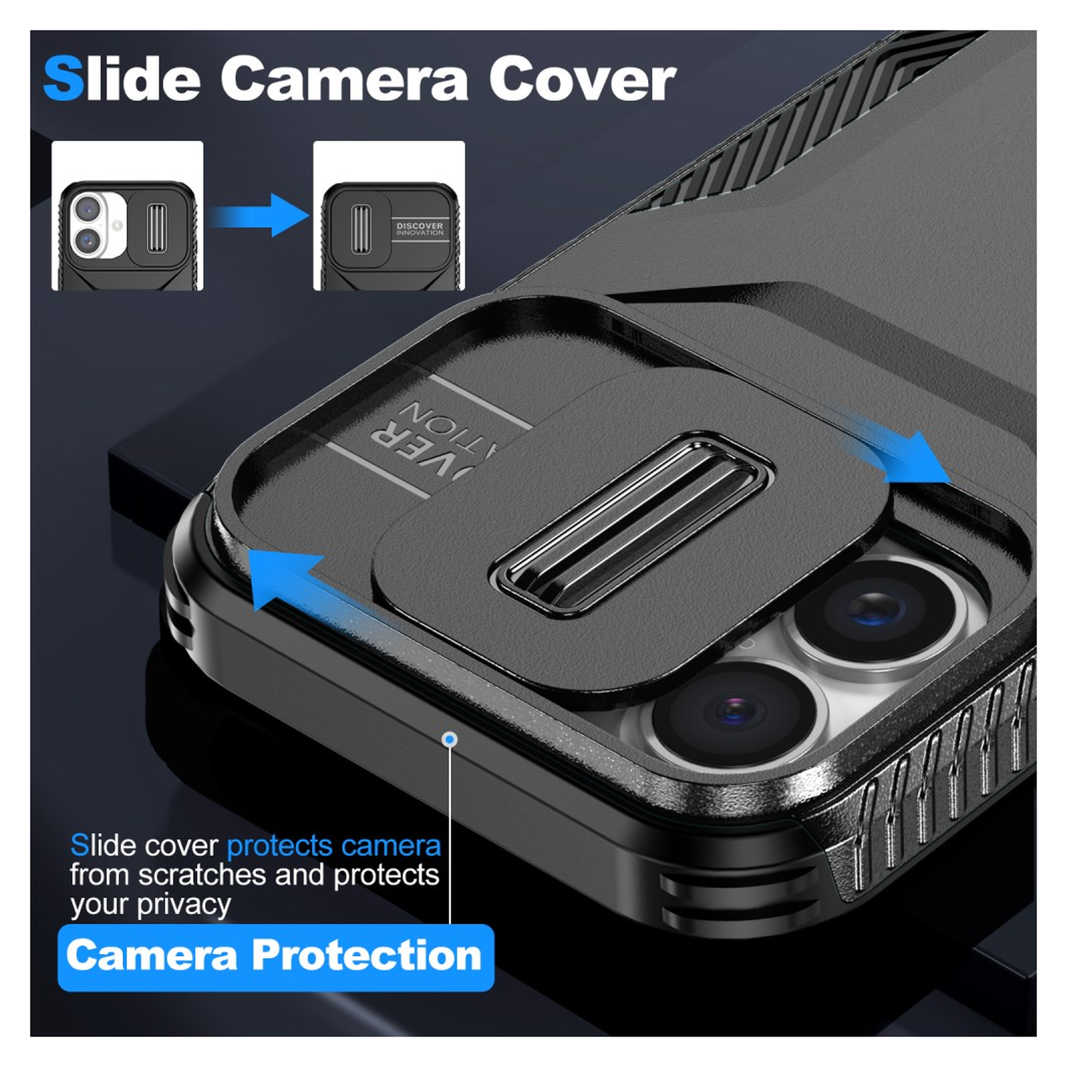 Apple iPhone 16 Hoesje Camera Slider Back Cover Schokbestendig Zwart afbeelding 4