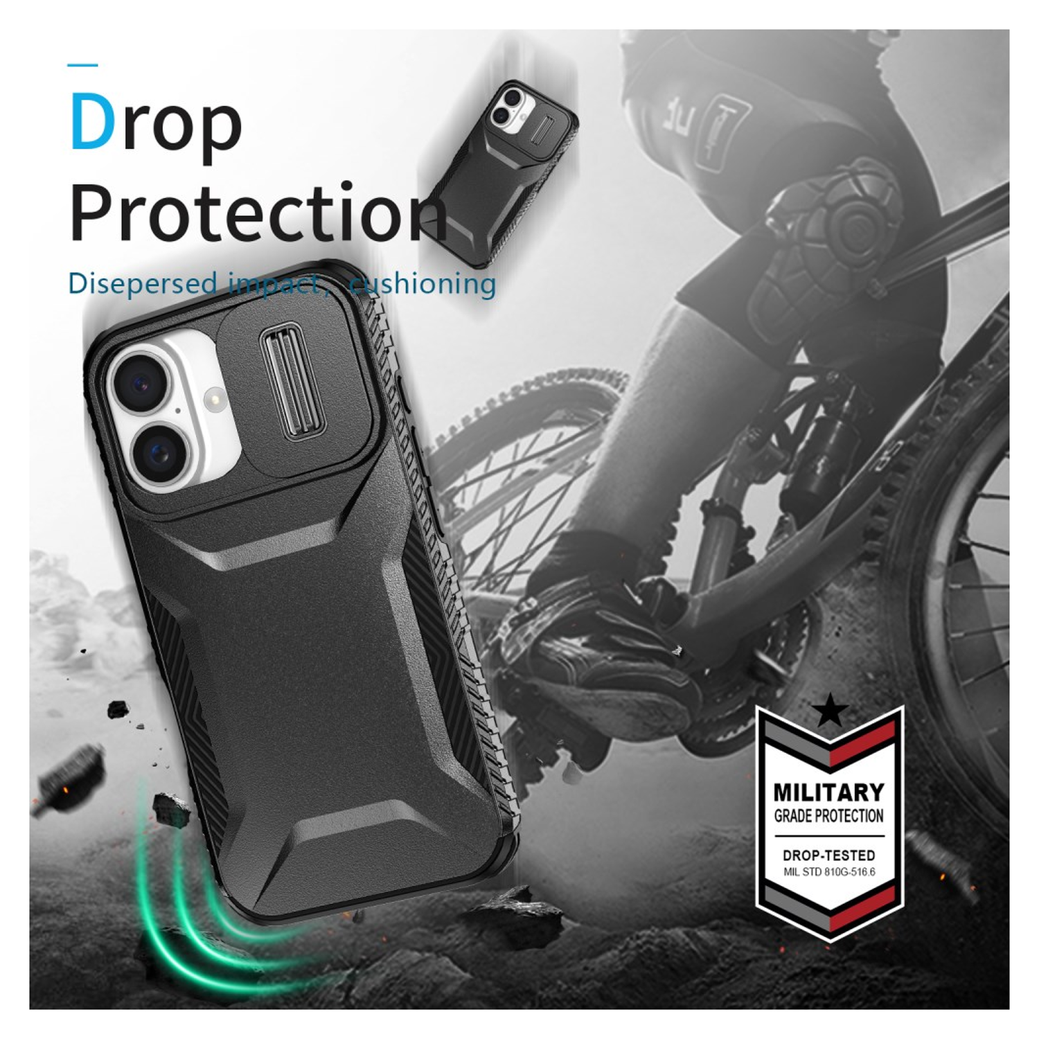 Apple iPhone 16 Hoesje Camera Slider Back Cover Schokbestendig Zwart afbeelding 5