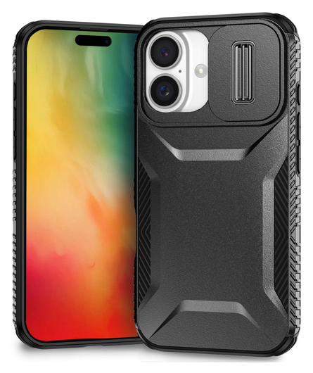 Apple iPhone 16 Hoesje Camera Slider Back Cover Schokbestendig Zwart afbeelding 1