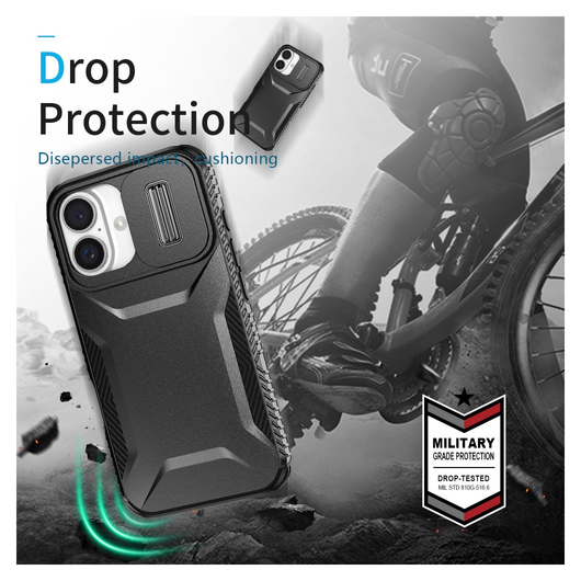 Apple iPhone 16 Hoesje Camera Slider Back Cover Schokbestendig Zwart afbeelding 5