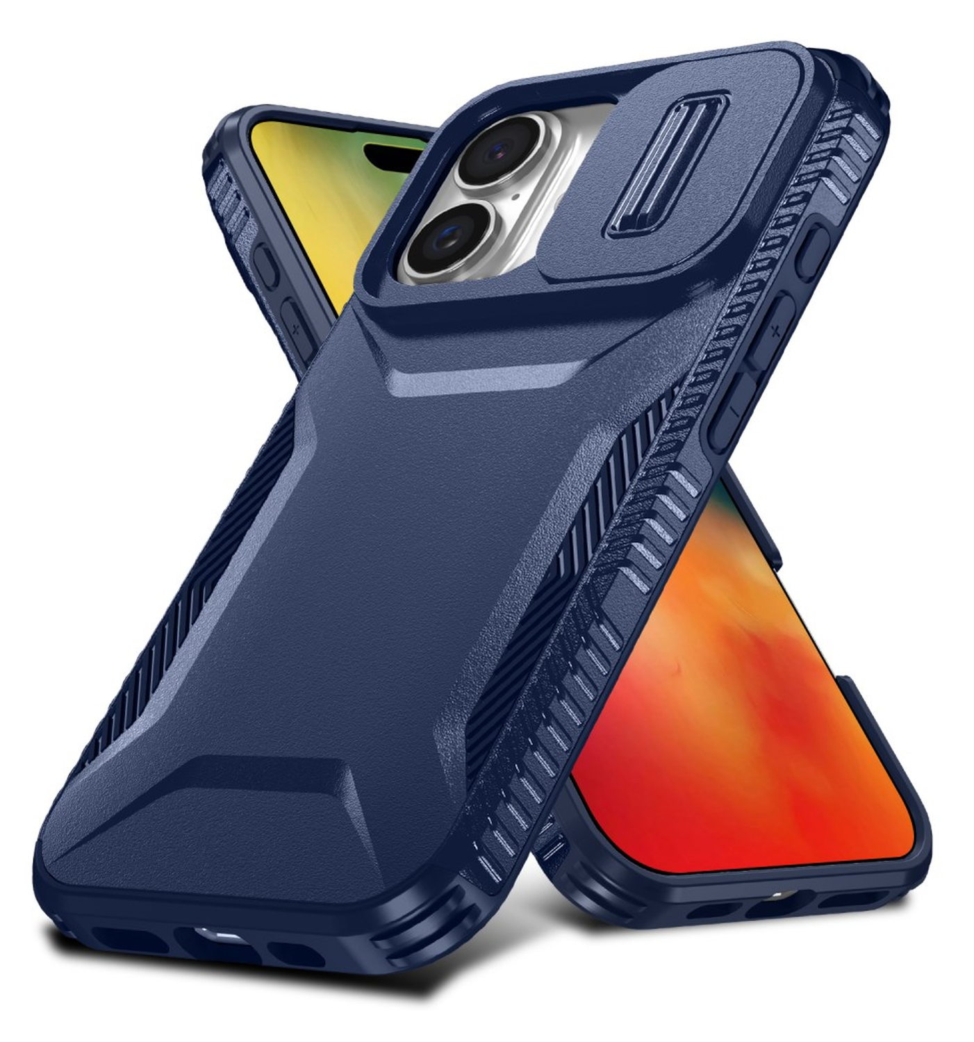 Apple iPhone 16 Hoesje Camera Slider Back Cover Schokbestendig Blauw afbeelding 2