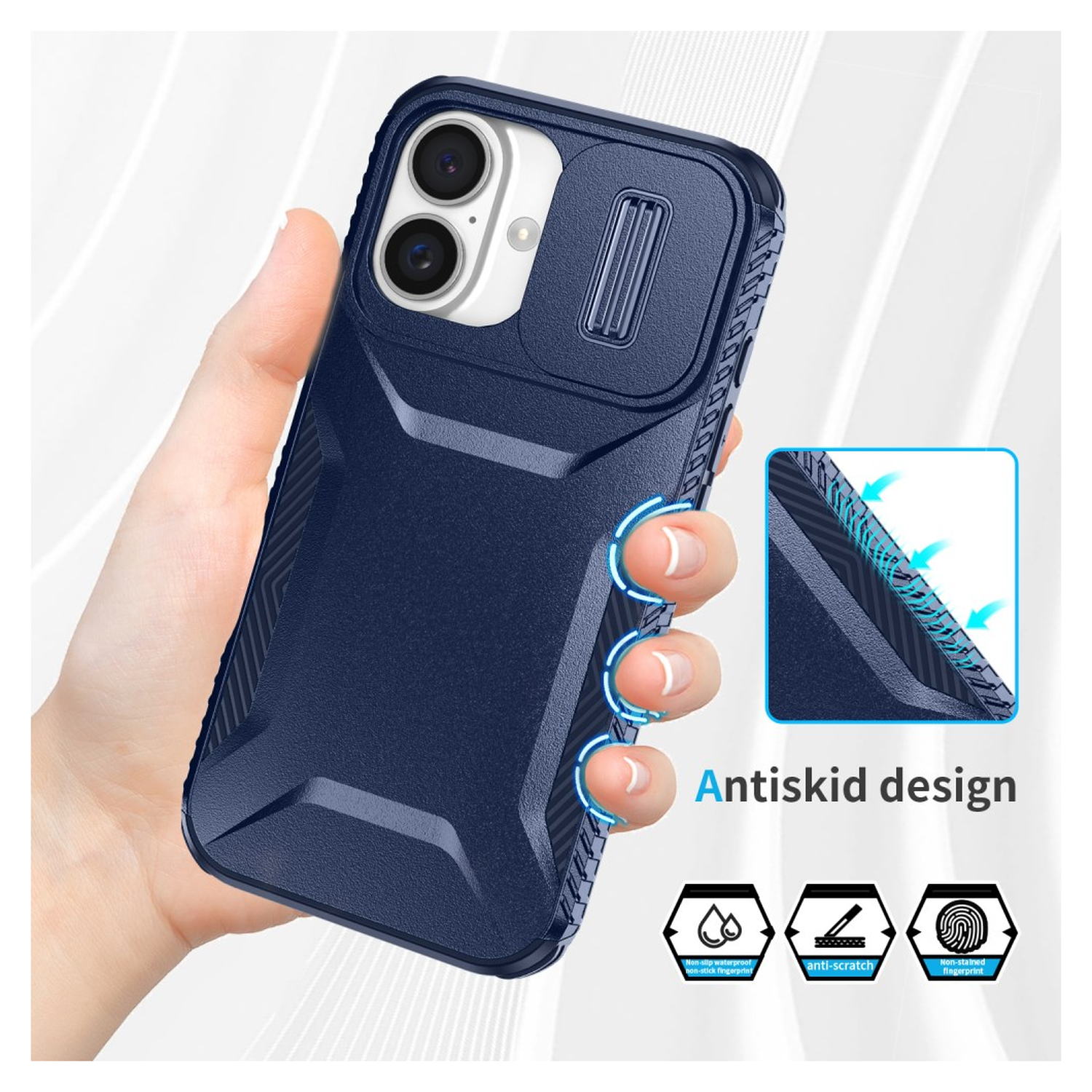 Apple iPhone 16 Hoesje Camera Slider Back Cover Schokbestendig Blauw afbeelding 5