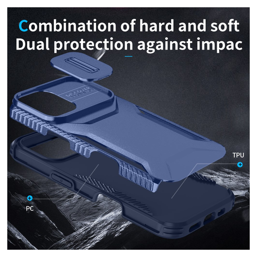 Apple iPhone 16 Hoesje Camera Slider Back Cover Schokbestendig Blauw afbeelding 7