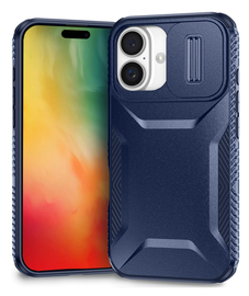 Apple iPhone 16 Hoesje Camera Slider Back Cover Schokbestendig Blauw