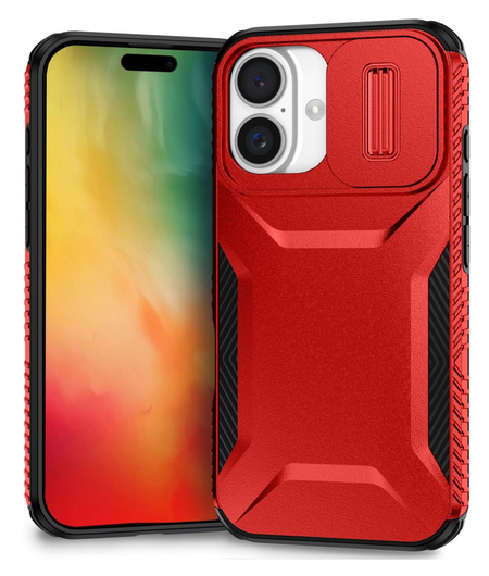 Apple iPhone 16 Hoesje Camera Slider Back Cover Schokbestendig Rood afbeelding 1