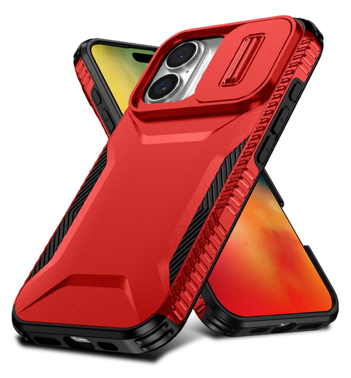 Apple iPhone 16 Hoesje Camera Slider Back Cover Schokbestendig Rood afbeelding 2