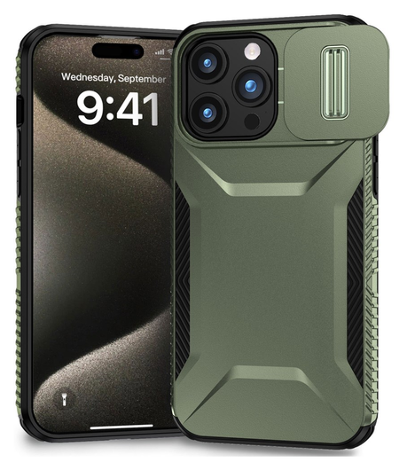 Apple iPhone 15 Pro Hoesje Camera Slider Back Cover Schokbestendig Groen afbeelding 1