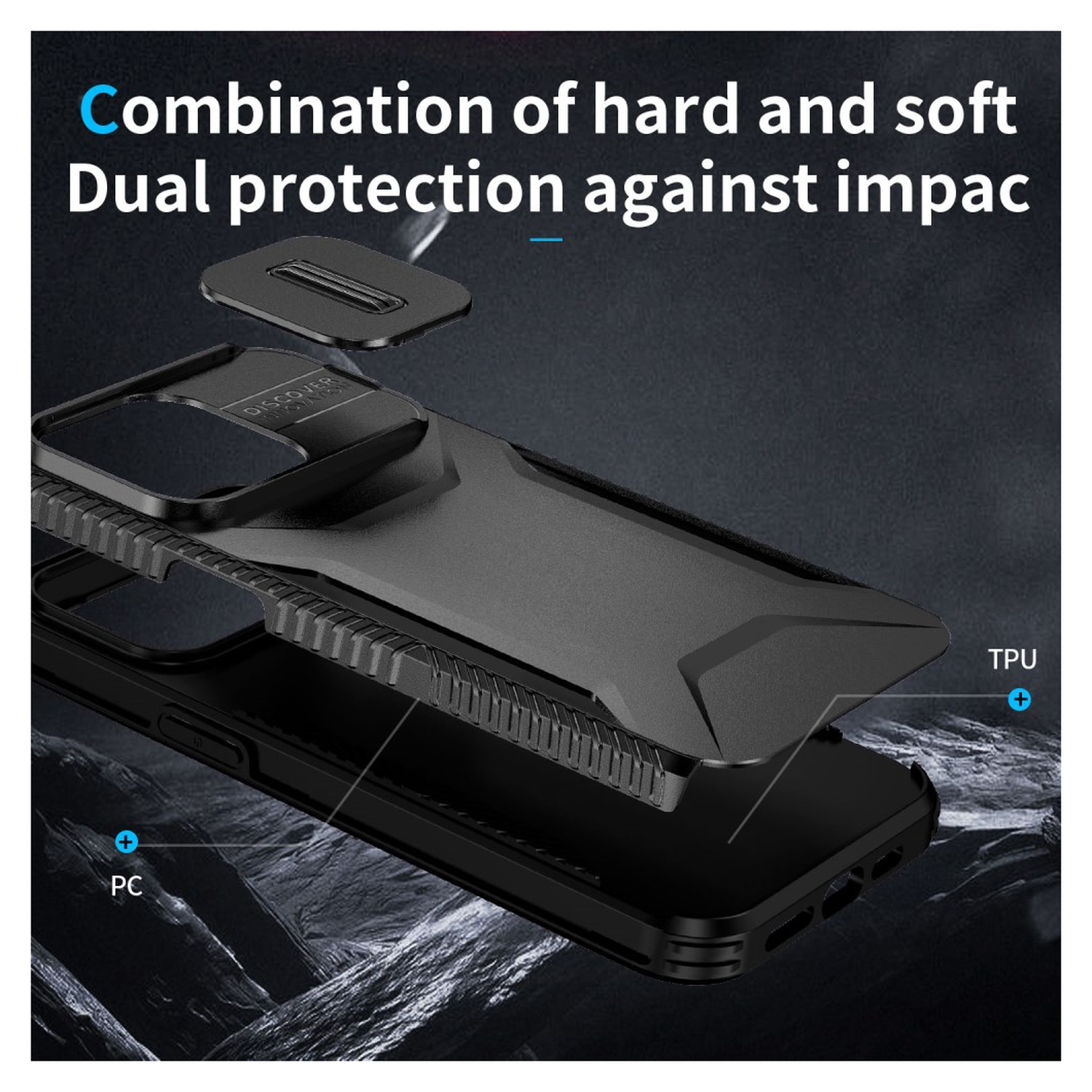 Apple iPhone 15 Pro Hoesje Camera Slider Back Cover Schokbestendig Zwart afbeelding 6