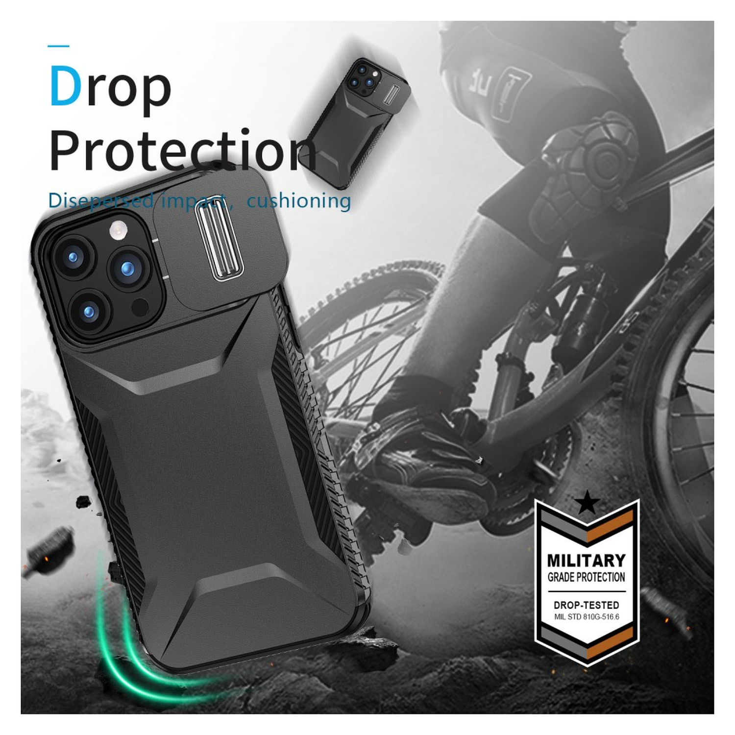 Apple iPhone 15 Pro Hoesje Camera Slider Back Cover Schokbestendig Zwart afbeelding 7