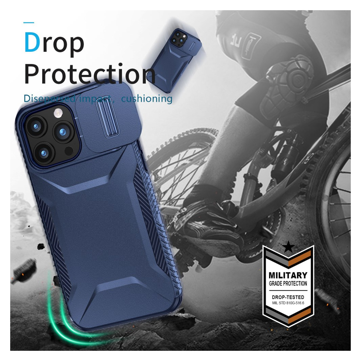 Apple iPhone 15 Pro Hoesje Camera Slider Back Cover Schokbestendig Blauw afbeelding 5