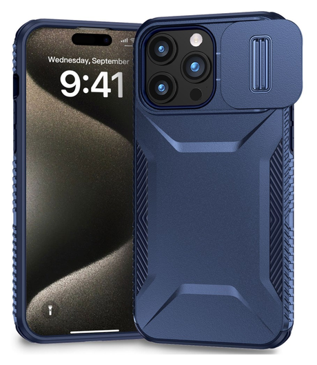 Apple iPhone 15 Pro Hoesje Camera Slider Back Cover Schokbestendig Blauw afbeelding 1