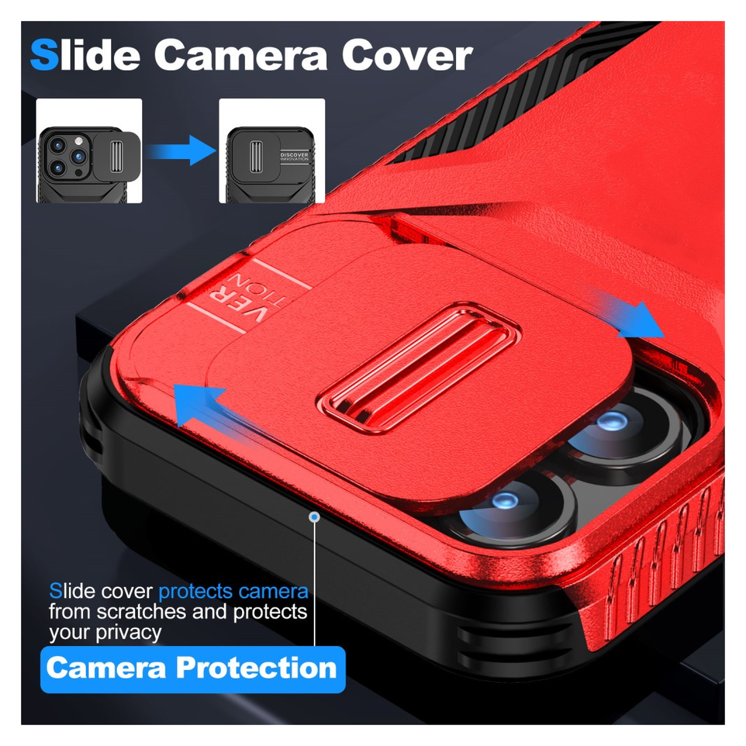 Apple iPhone 15 Pro Hoesje Camera Slider Back Cover Schokbestendig Rood afbeelding 3