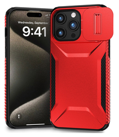 Apple iPhone 15 Pro Hoesje Camera Slider Back Cover Schokbestendig Rood afbeelding