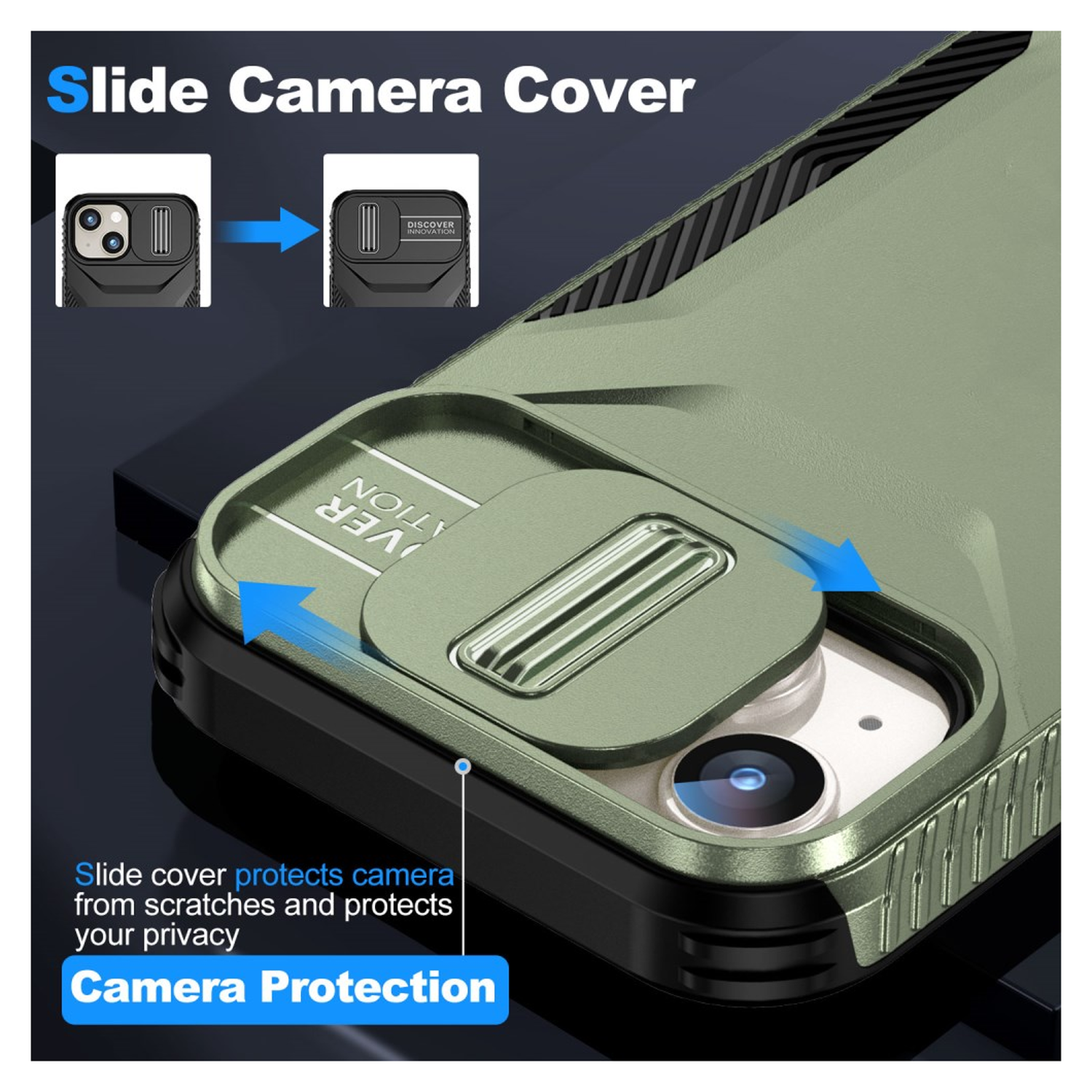 Apple iPhone 15 Hoesje Camera Slider Back Cover Schokbestendig Groen afbeelding 3