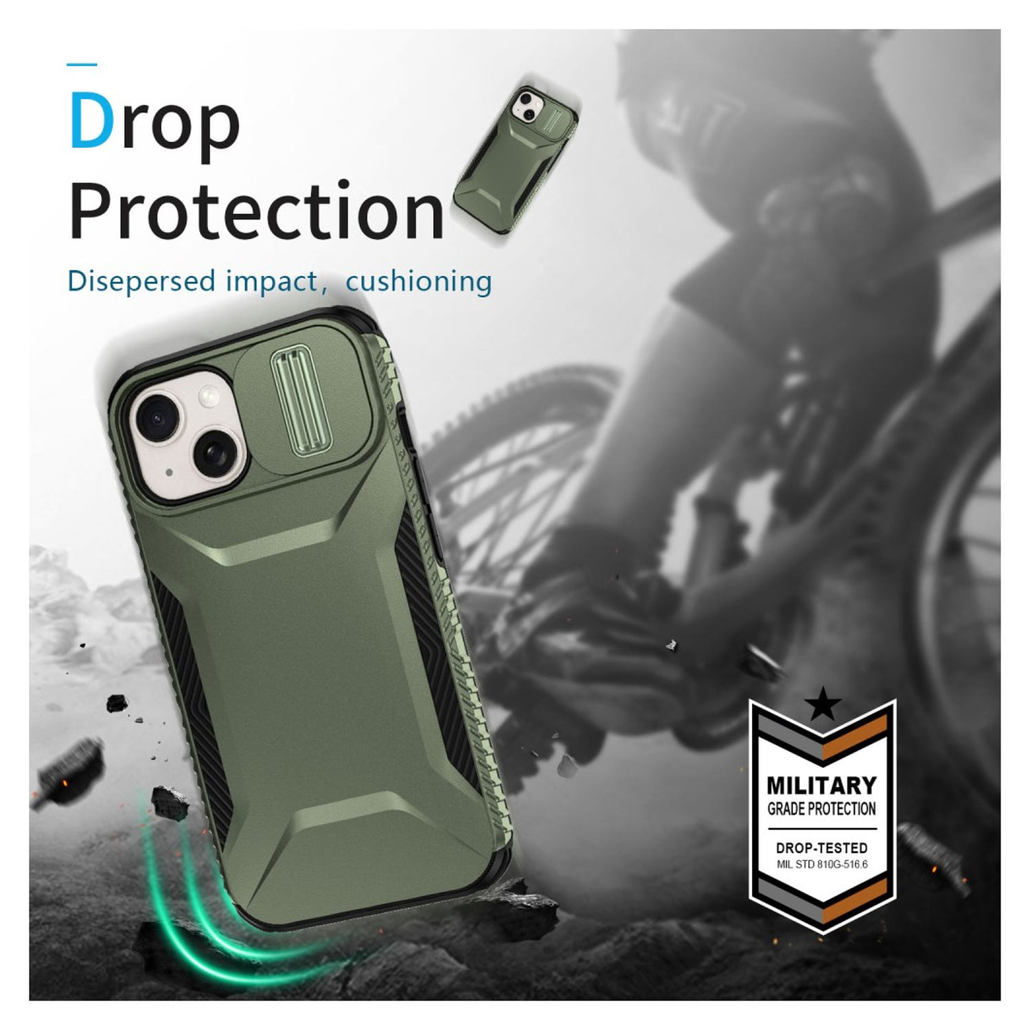 Apple iPhone 15 Hoesje Camera Slider Back Cover Schokbestendig Groen afbeelding 4