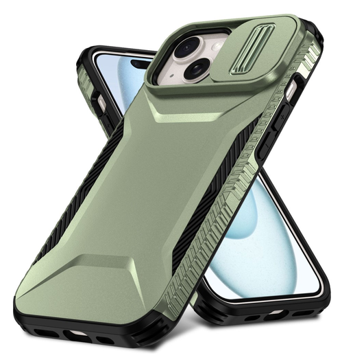 Apple iPhone 15 Hoesje Camera Slider Back Cover Schokbestendig Groen afbeelding 2