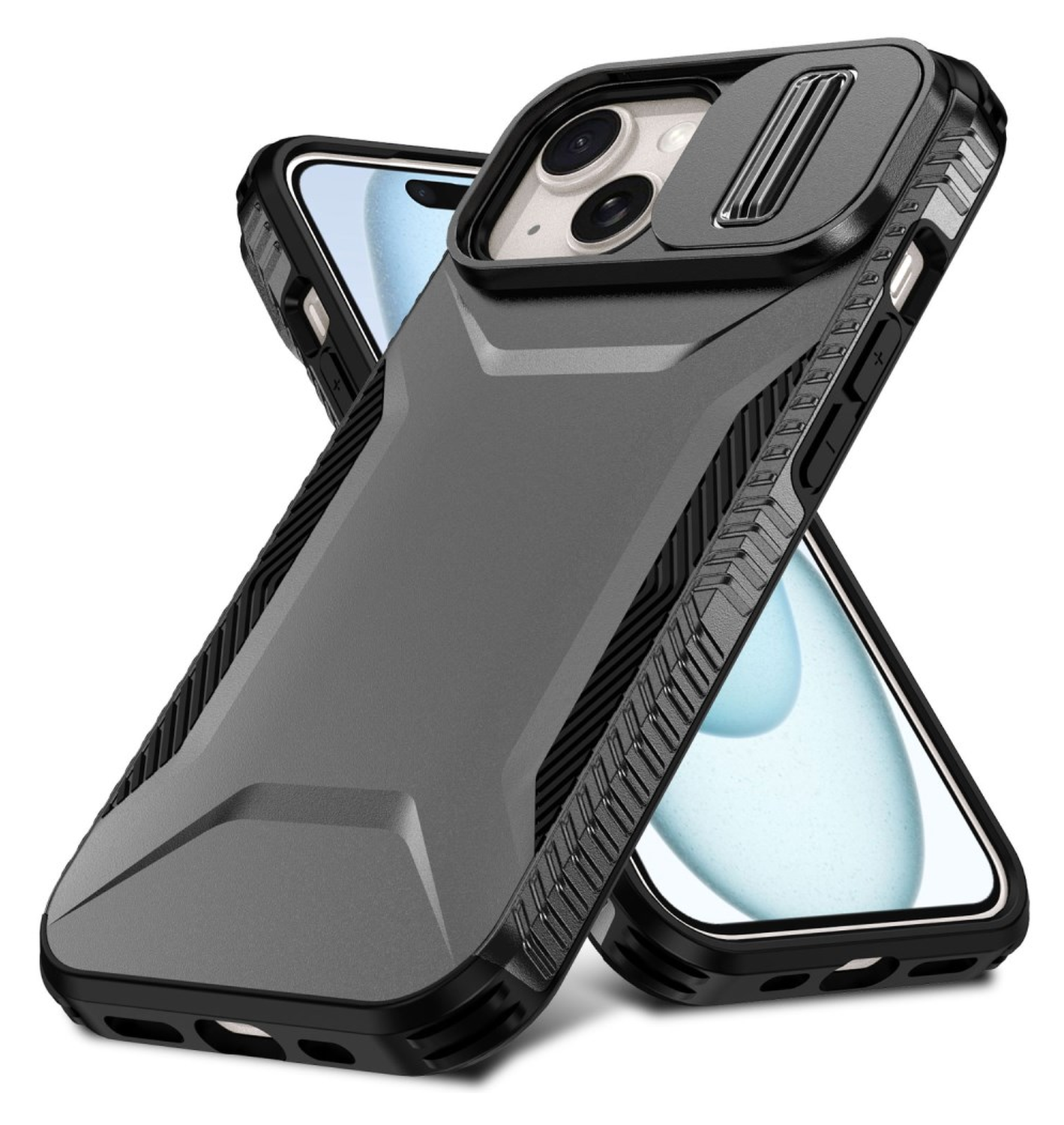 Apple iPhone 15 Hoesje Camera Slider Back Cover Schokbestendig Zwart afbeelding 2