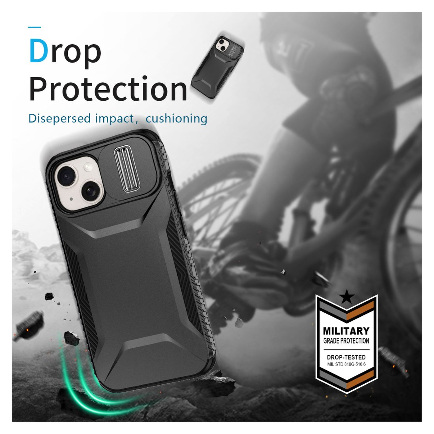 Apple iPhone 15 Hoesje Camera Slider Back Cover Schokbestendig Zwart afbeelding 5