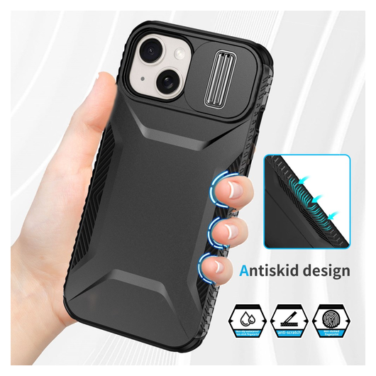 Apple iPhone 15 Hoesje Camera Slider Back Cover Schokbestendig Zwart afbeelding 8