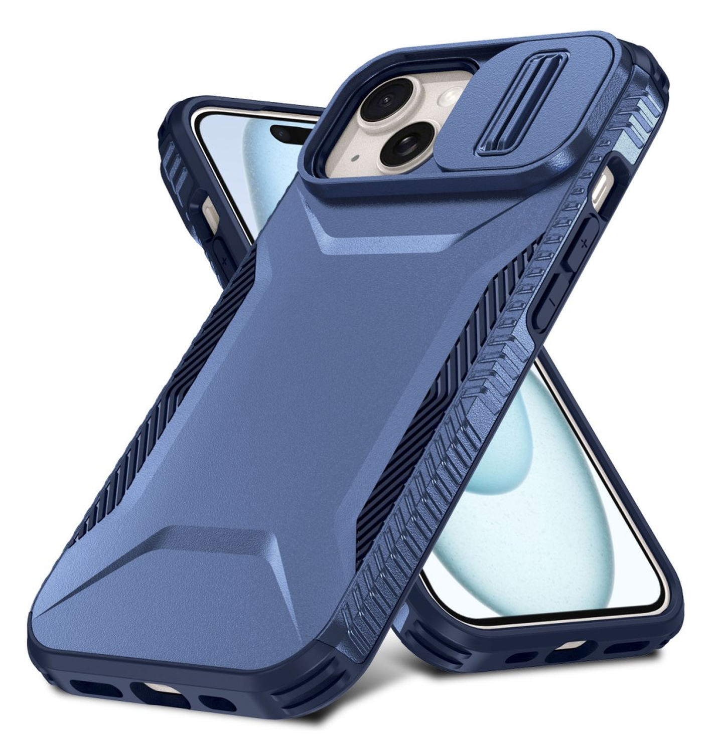 Apple iPhone 15 Hoesje Camera Slider Back Cover Schokbestendig Blauw afbeelding 2