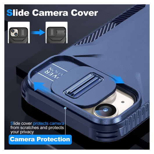 Apple iPhone 15 Hoesje Camera Slider Back Cover Schokbestendig Blauw afbeelding 4