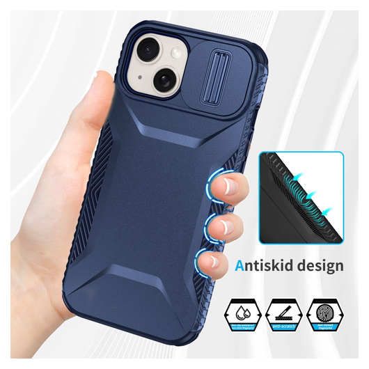 Apple iPhone 15 Hoesje Camera Slider Back Cover Schokbestendig Blauw afbeelding 9