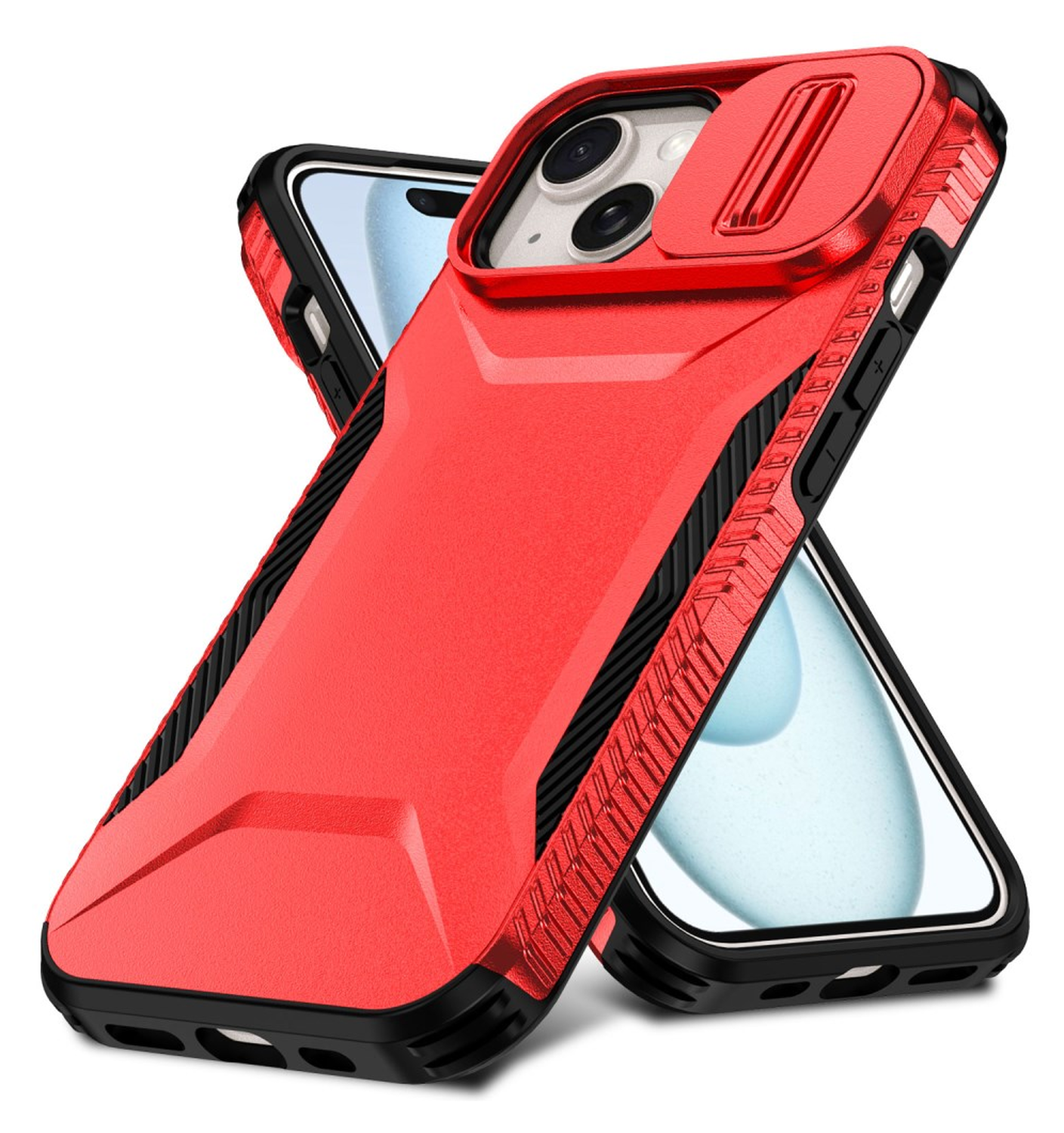 Apple iPhone 15 Hoesje Camera Slider Back Cover Schokbestendig Rood afbeelding 2