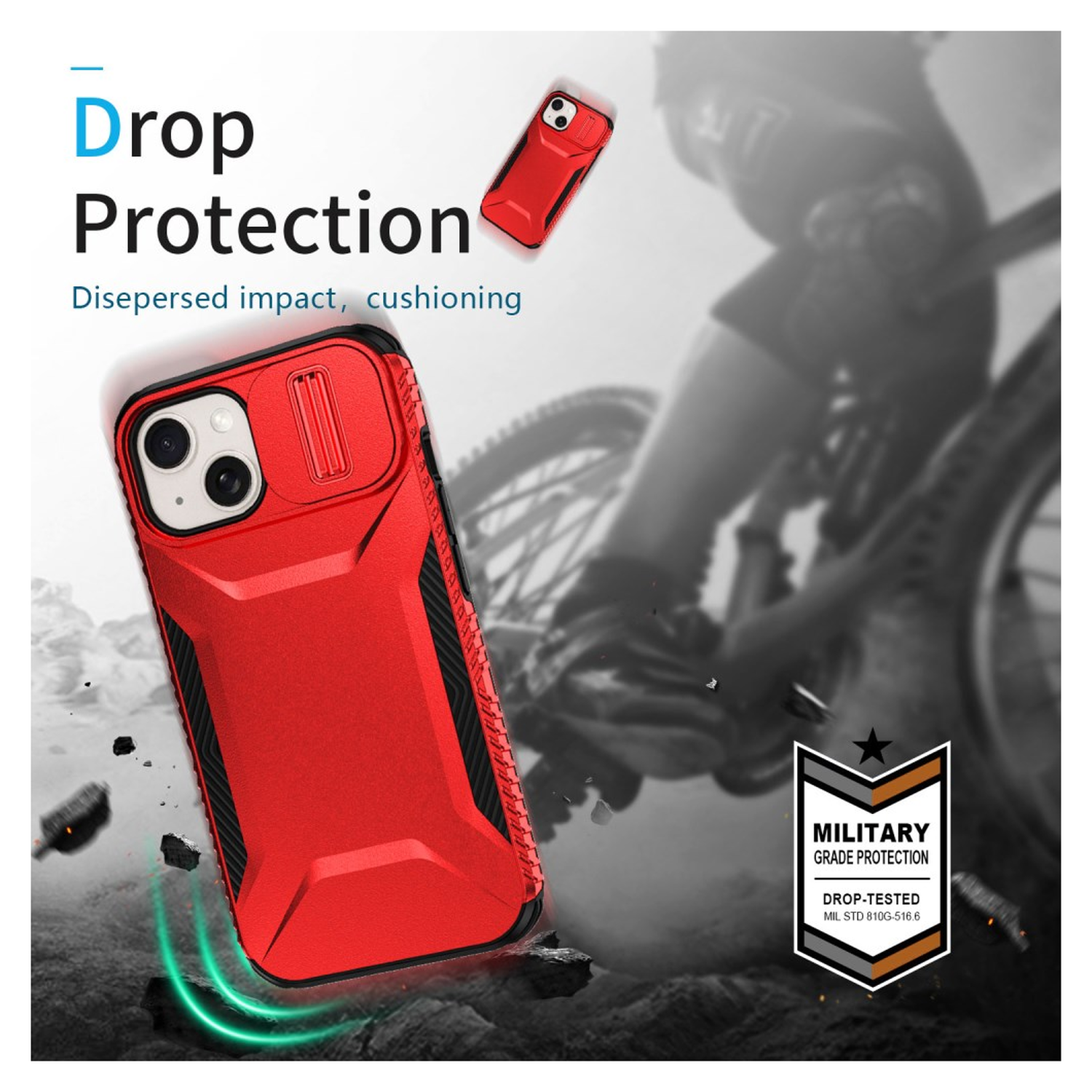 Apple iPhone 15 Hoesje Camera Slider Back Cover Schokbestendig Rood afbeelding 4