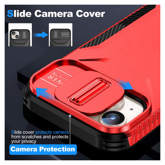 Apple iPhone 15 Hoesje Camera Slider Back Cover Schokbestendig Rood afbeelding 3