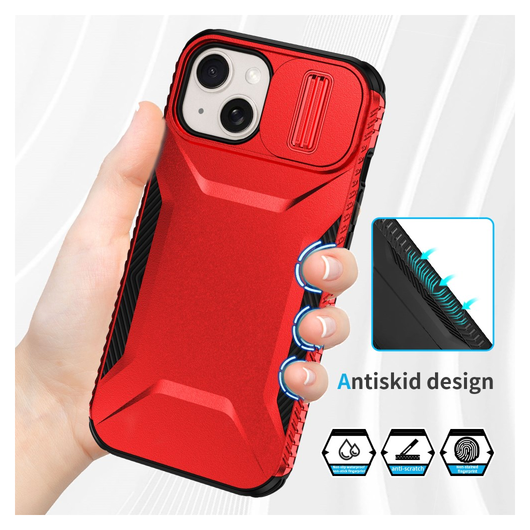 Apple iPhone 15 Hoesje Camera Slider Back Cover Schokbestendig Rood afbeelding 5
