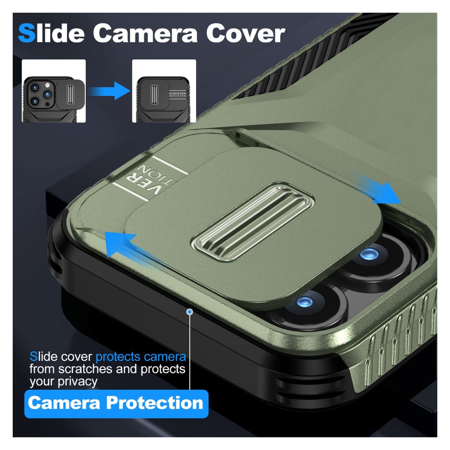 Apple iPhone 15 Pro Max Hoesje Camera Slider Back Cover Schokbestendig Groen afbeelding 4