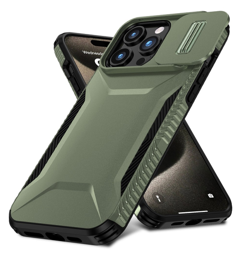 Apple iPhone 15 Pro Max Hoesje Camera Slider Back Cover Schokbestendig Groen afbeelding 2