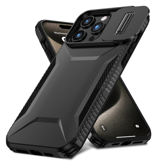 Apple iPhone 15 Pro Max Hoesje Camera Slider Back Cover Schokbestendig Zwart afbeelding 2