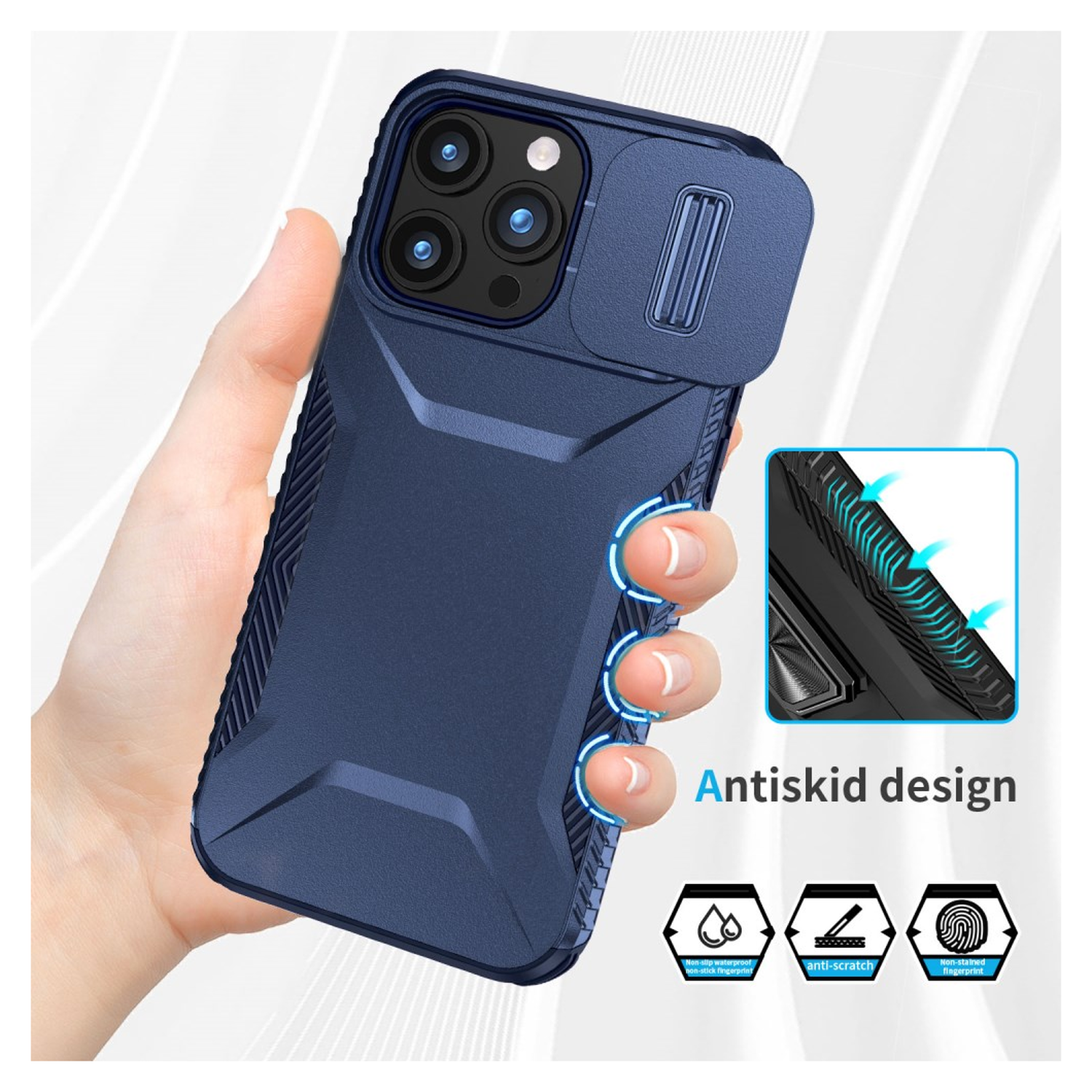 Apple iPhone 15 Pro Max Hoesje Camera Slider Back Cover Schokbestendig Blauw afbeelding 6