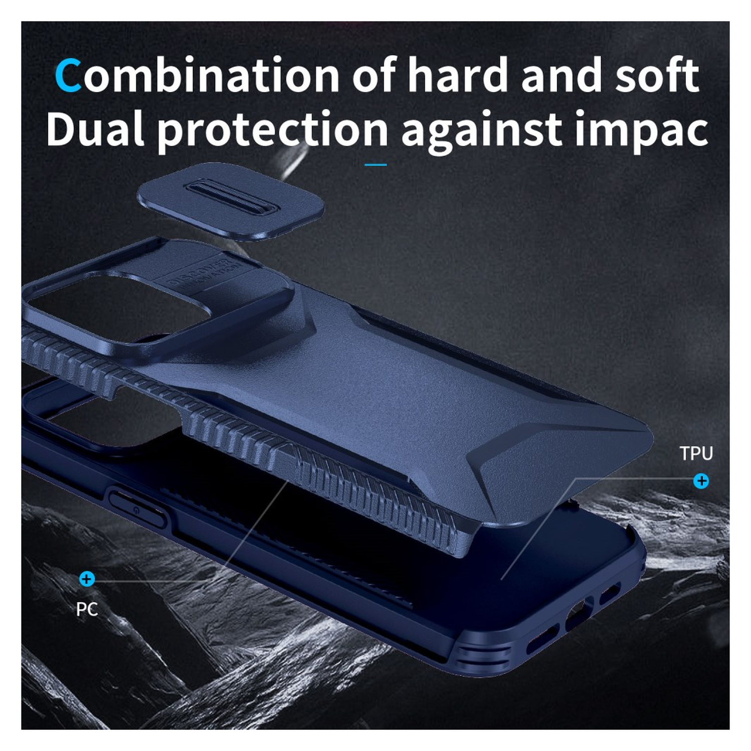 Apple iPhone 15 Pro Max Hoesje Camera Slider Back Cover Schokbestendig Blauw afbeelding 9