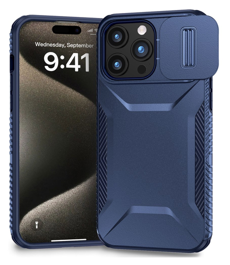 Apple iPhone 15 Pro Max Hoesje Camera Slider Back Cover Schokbestendig Blauw afbeelding 1