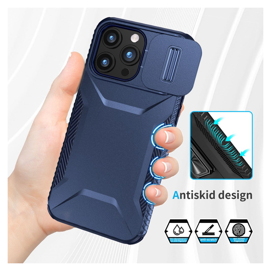 Apple iPhone 15 Pro Max Hoesje Camera Slider Back Cover Schokbestendig Blauw afbeelding 6