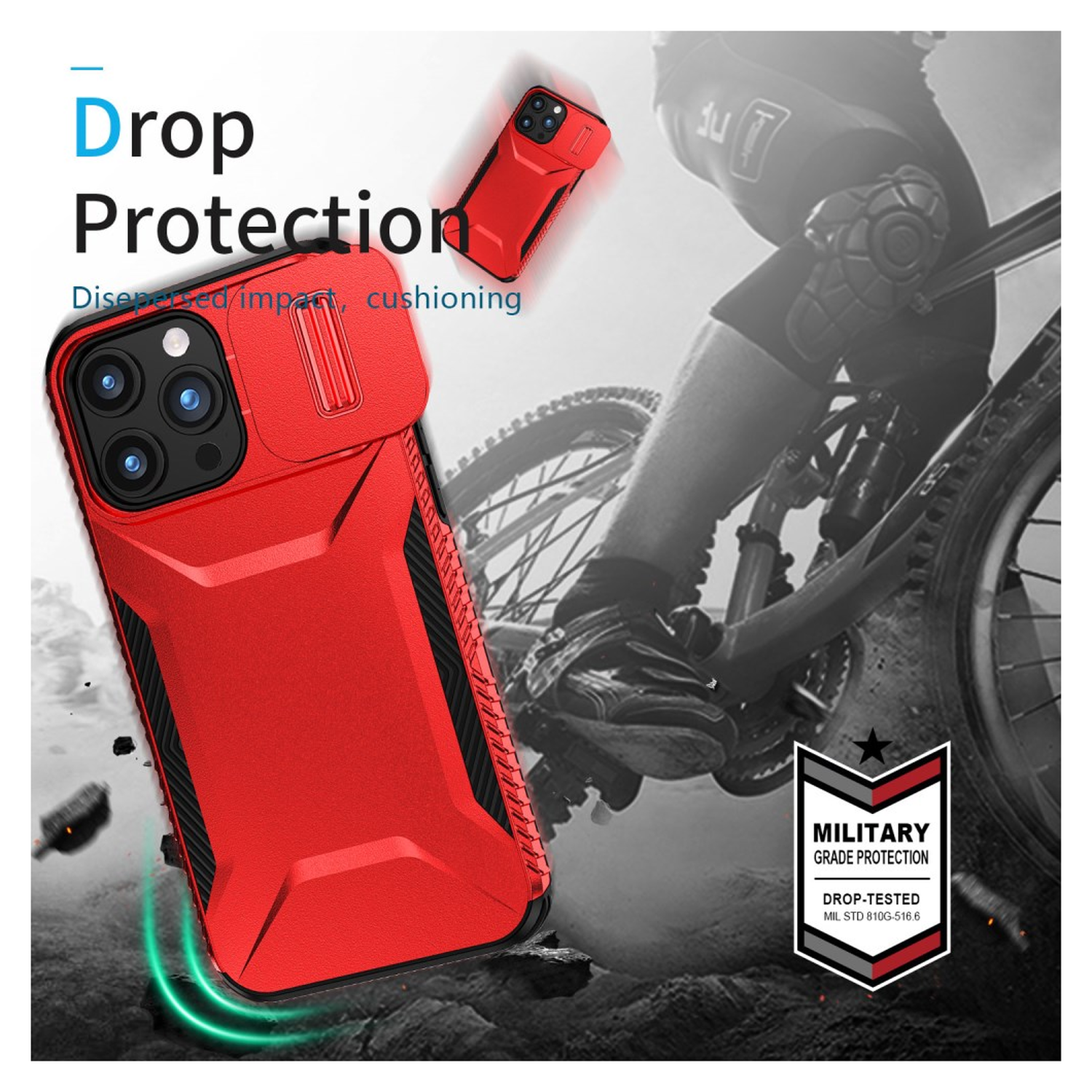 Apple iPhone 15 Pro Max Hoesje Camera Slider Back Cover Schokbestendig Rood afbeelding 5