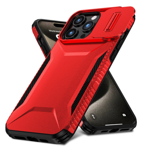 Apple iPhone 15 Pro Max Hoesje Camera Slider Back Cover Schokbestendig Rood afbeelding 2