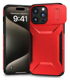 Apple iPhone 15 Pro Max Hoesje Camera Slider Back Cover Schokbestendig Rood afbeelding