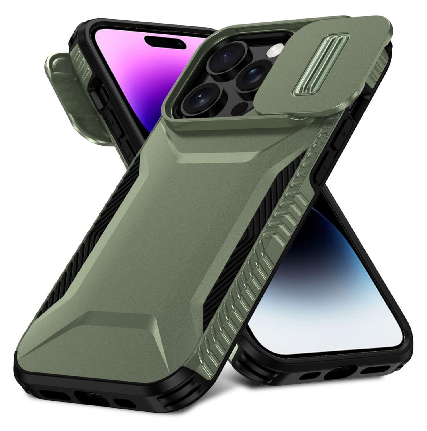 iPhone 14 Pro Hoesje Camera Slider Back Cover Schokbestendig Groen afbeelding 1