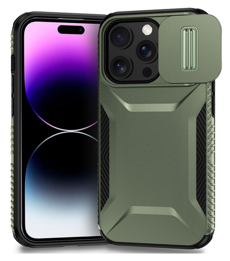 iPhone 14 Pro Hoesje Camera Slider Back Cover Schokbestendig Groen afbeelding 2