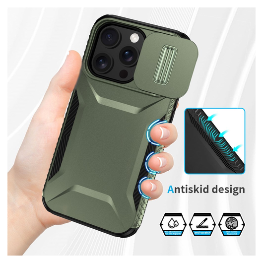 iPhone 14 Pro Hoesje Camera Slider Back Cover Schokbestendig Groen afbeelding 4